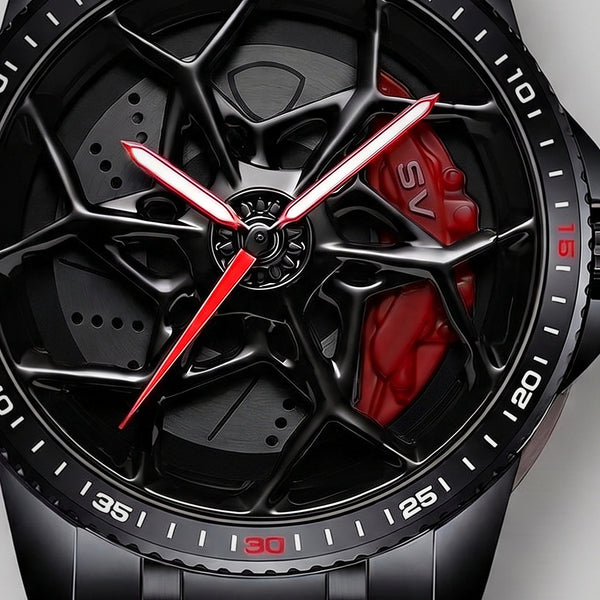 Close da roda e da pinça gravada SV, relógio Lamborghini SV