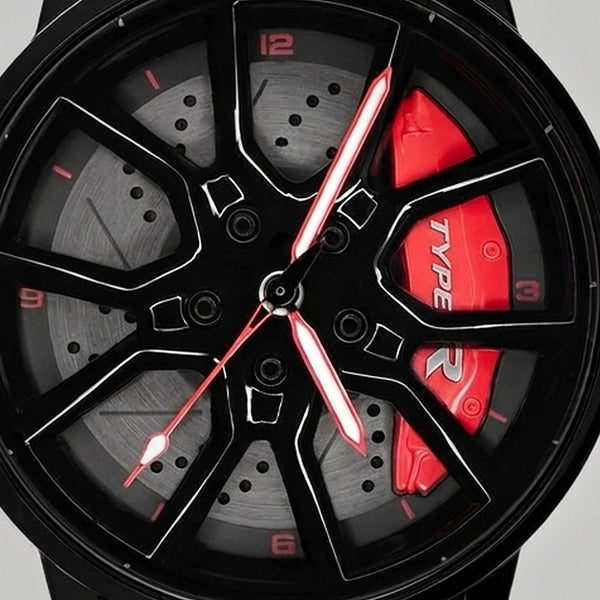 Gros plan sur la jante et l'étrier gravé TYPE R, montre Honda Type R