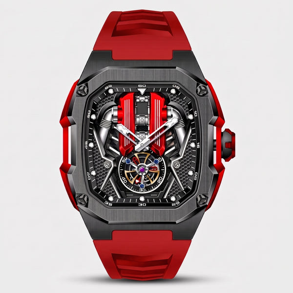 Montre moteur V12, bracelet rouge
