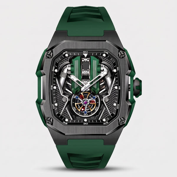 Montre moteur V12, bracelet vert