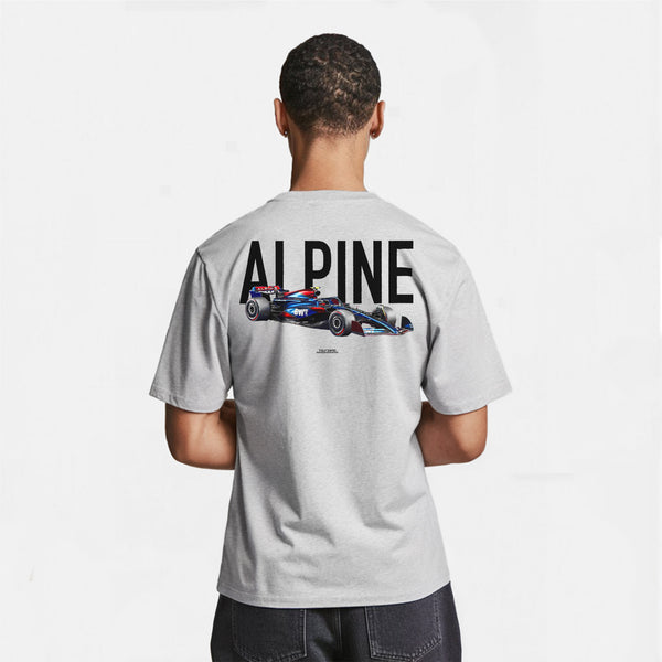 t-shirt grisF1 alpine bleu et rouge de dos
