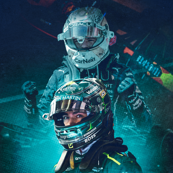 Illustration artistique Max Verstappen Héritage en Vitesse avec casque et effet lumineux vert