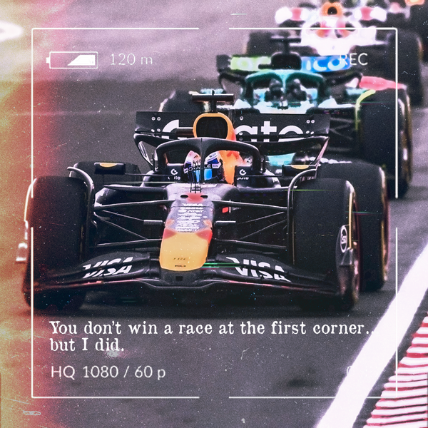 Toile F1 Max Verstappen L’Audace du Premier Virage design avec citation culte et monoplace en pleine action