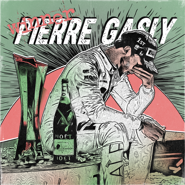 Toile F1 Pierre Gasly Winner, œuvre pop-vintage avec podium de Monza 2020, style graphique coloré et intense