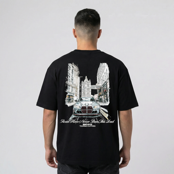 T-shirt BMW M3 G80 noir vue de dos avec illustration imprimée au dos