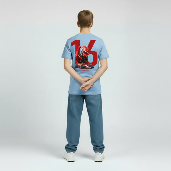 T-shirt bleu GT enfant avec impression haute définition du design Ferrari