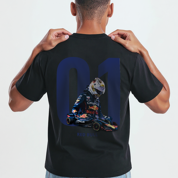 T-shirt noir Max Verstappen avec design F1 Red Bull et numéro 01 imprimés dans le dos