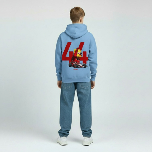 Sweat F1 enfant Lewis Hamilton bleu ciel – capuche doublée et look paddock junior