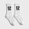 Chaussettes Ayrton Senna 12, saison 1988 blanc, la paire posée à plat