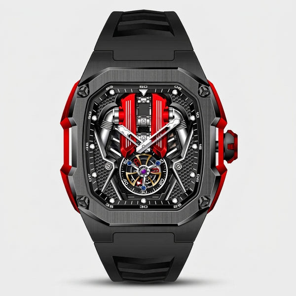 Montre moteur V12 de face, cadran bloc moteur douze cylindres