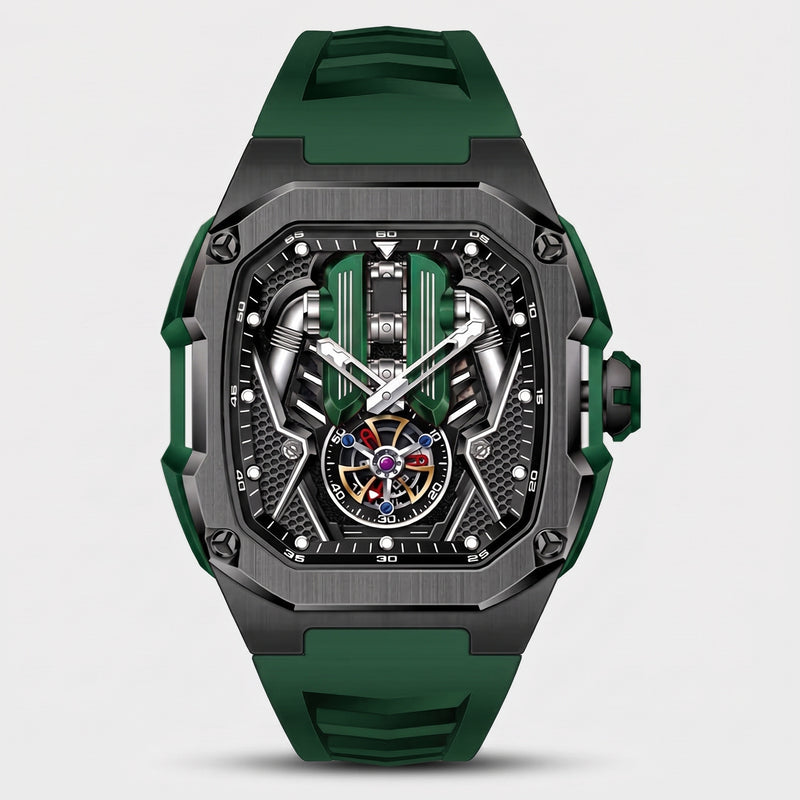 Montre moteur V12, bracelet vert