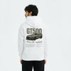 Sweat à capuche Ford Mustang Shelby GT500 blanc vu de dos – visuel rétro et typographie vintage GT500, design Tourismo Clothing