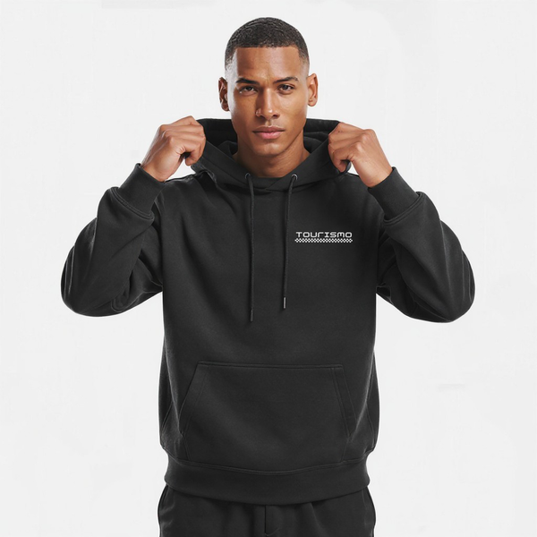 Sweat noir Spa Grand Prix Édition porté par mannequin, vue de face simple