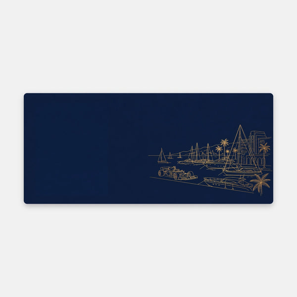 Tapis de souris Monaco port doré. Vue du tapis posé à plat.