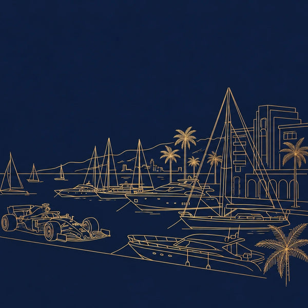 Tapis de souris Monaco port doré. Détail du dessin imprimé.