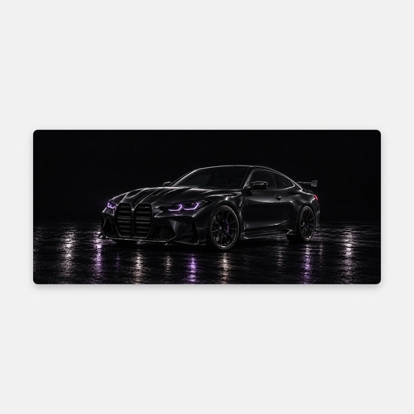 Mousepad BMW M4 luzes violetas, vista do mousepad aberto