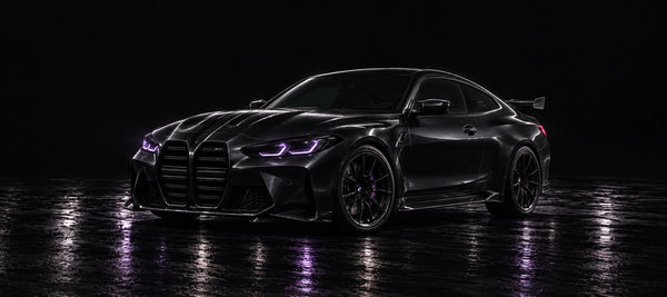 Mousepad BMW M4 luzes violetas, detalhe da estampa
