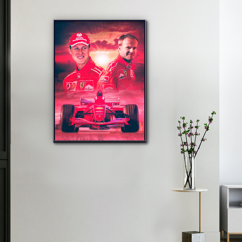 Toile F1 Michael Schumacher & Rubens Barrichello, Scuderia Ferrari 2004, vue 1