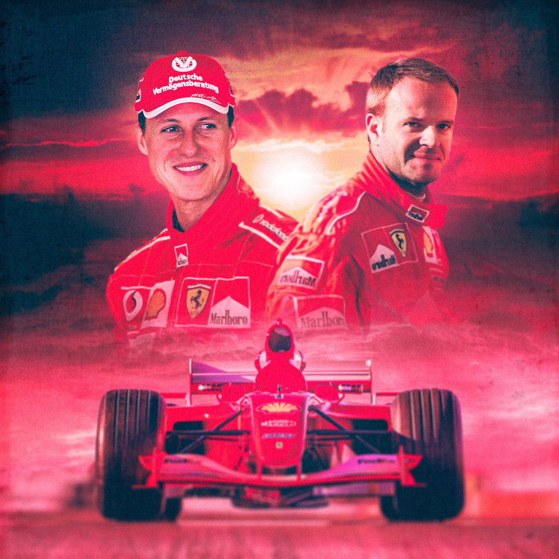 Toile F1 Michael Schumacher & Rubens Barrichello, Scuderia Ferrari 2004, vue 2