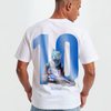 T-shirt blanc F1 Pierre Gasly, gros plan sur le design avec numéro 10 bleu et voiture Alpine
